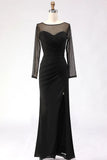 Cabernet Boat Neck Long Mermaid Formal Dress with Sleeves
