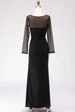 Cabernet Boat Neck Long Mermaid Formal Dress with Sleeves