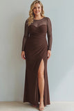 Cabernet Boat Neck Long Mermaid Formal Dress with Sleeves