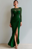 Cabernet Boat Neck Long Mermaid Formal Dress with Sleeves