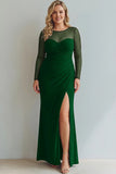 Cabernet Boat Neck Long Mermaid Formal Dress with Sleeves