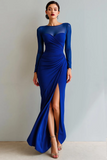 Cabernet Boat Neck Long Mermaid Formal Dress with Sleeves
