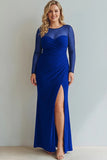 Cabernet Boat Neck Long Mermaid Formal Dress with Sleeves