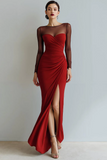 Cabernet Boat Neck Long Mermaid Formal Dress with Sleeves