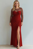 Cabernet Boat Neck Long Mermaid Formal Dress with Sleeves
