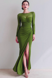Cabernet Boat Neck Long Mermaid Formal Dress with Sleeves