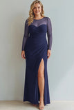 Cabernet Boat Neck Long Mermaid Formal Dress with Sleeves