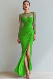 Cabernet Boat Neck Long Mermaid Formal Dress with Sleeves
