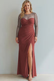 Cabernet Boat Neck Long Mermaid Formal Dress with Sleeves