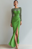 Cabernet Boat Neck Long Mermaid Formal Dress with Sleeves