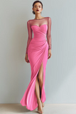 Cabernet Boat Neck Long Mermaid Formal Dress with Sleeves