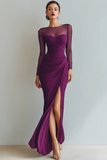 Cabernet Boat Neck Long Mermaid Formal Dress with Sleeves