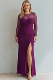 Cabernet Boat Neck Long Mermaid Formal Dress with Sleeves