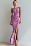 Cabernet Boat Neck Long Mermaid Formal Dress with Sleeves