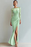 Cabernet Boat Neck Long Mermaid Formal Dress with Sleeves