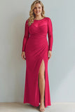 Cabernet Boat Neck Long Mermaid Formal Dress with Sleeves