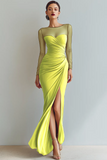 Cabernet Boat Neck Long Mermaid Formal Dress with Sleeves