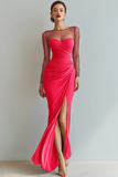 Cabernet Boat Neck Long Mermaid Formal Dress with Sleeves