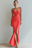 Cabernet Boat Neck Long Mermaid Formal Dress with Sleeves