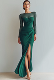 Cabernet Boat Neck Long Mermaid Formal Dress with Sleeves