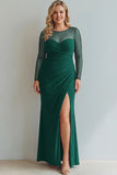 Cabernet Boat Neck Long Mermaid Formal Dress with Sleeves