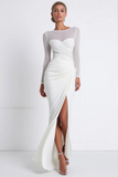 Cabernet Boat Neck Long Mermaid Formal Dress with Sleeves