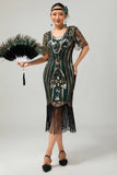 Sparkly Flapper Black Golden Sequin Bodycon Fringed 1920s Dress