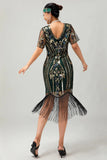 Sparkly Flapper Black Golden Sequin Bodycon Fringed 1920s Dress