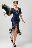 Flapper Burgundy Sequin Bodycon Fringed 1920s Dress