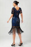 Flapper Burgundy Sequin Bodycon Fringed 1920s Dress