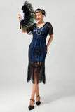 Sparkly Flapper Black Golden Sequin Bodycon Fringed 1920s Dress