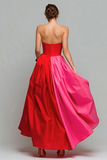 Red and Fuchsia Strapless A-Line Formal Dress with Pocket