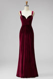 Burgundy Sheath Velvet Long Formal Dress