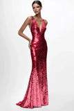 Sparkly Silver V-neck Sequins Mermaid Long Formal Dress