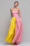 Red and Fuchsia Strapless A-Line Formal Dress with Pocket