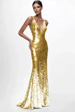 Sparkly Silver V-neck Sequins Mermaid Long Formal Dress