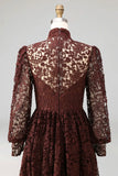 Black High Neck Long Sleeves Lace Evening Dress with Pockets