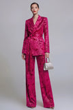 2 Piece Floral Dark Green Notched Lapel Wide Leg Prom Suits with Belt