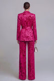 2 Piece Floral Dark Green Notched Lapel Wide Leg Prom Suits with Belt