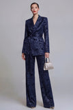 2 Piece Floral Dark Green Notched Lapel Wide Leg Prom Suits with Belt