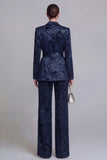2 Piece Floral Dark Green Notched Lapel Wide Leg Prom Suits with Belt