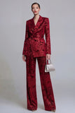 2 Piece Floral Dark Green Notched Lapel Wide Leg Prom Suits with Belt