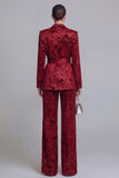 2 Piece Floral Dark Green Notched Lapel Wide Leg Prom Suits with Belt
