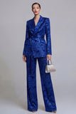 2 Piece Floral Dark Green Notched Lapel Wide Leg Prom Suits with Belt