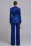 2 Piece Floral Dark Green Notched Lapel Wide Leg Prom Suits with Belt