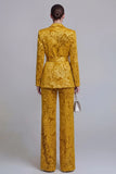 2 Piece Floral Dark Green Notched Lapel Wide Leg Prom Suits with Belt