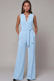 Navy V-Neck Sleeveless Formal Jumpsuit with Belt
