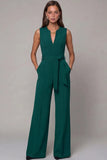 Navy V-Neck Sleeveless Formal Jumpsuit with Belt