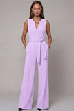 Navy V-Neck Sleeveless Formal Jumpsuit with Belt