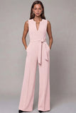 Navy V-Neck Sleeveless Formal Jumpsuit with Belt